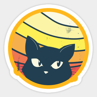 vintage cat with retro sunset Sticker